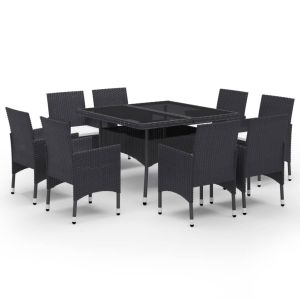 vidaXL set de comedor de jardín 9 piezas ratán pe y vidrio negro