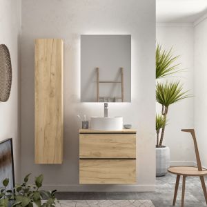 Mueble baño nabua 60 cm roble con tirador de pestaña | lavabo +encimera