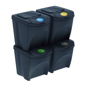 Well home set de 4 cubos de basura-papelera reciclaje, antracita, 4x25l