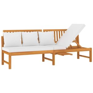 vidaXL sofá cama con cojín madera maciza acacia crema 200x60x75 cm