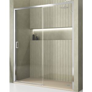 Mampara ducha frontal 1 puerta 1 fijo | cromo 150cm (adap. 148-152cm)