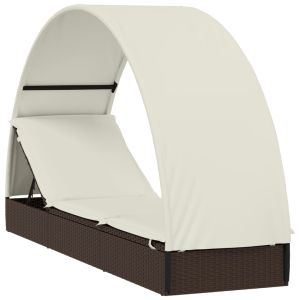 vidaXL tumbona con toldo redondo ratán sintético marrón 211x57x140cm