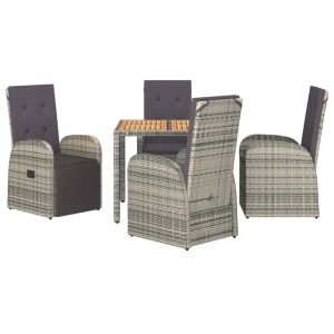 vidaXL set comedor de jardín 5 piezas con cojines ratán sintético gris