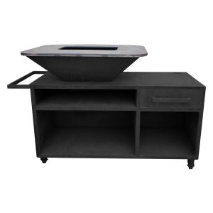 Barbacoa con mueble en acero negro con plancha y grill