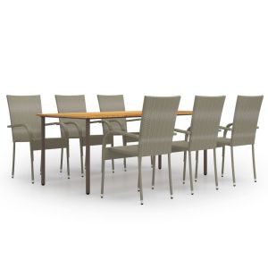 vidaXL set de muebles de comedor de jardín 7 piezas de ratán gris