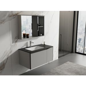 Conjunto mueble spanish gray, lavabo en resina y espejo LED 80x52x50