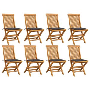 vidaXL sillas de jardín 8 uds teca maciza con cojines gris antracita