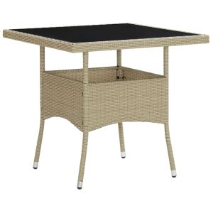 vidaXL mesa de comedor de jardín ratán sintético y vidrio beige