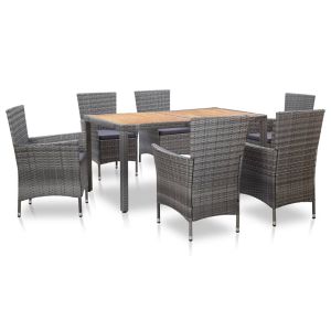 vidaXL set de comedor de jardín 7 pzas y cojines ratán sintético gris