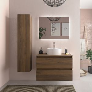 Mueble baño bequia 80cm + encimera + lavabo | nogal|80x45x56