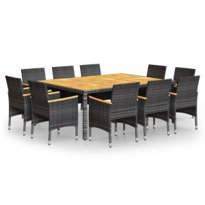 vidaXL juego de comedor de jardín 11 piezas ratán sintético gris