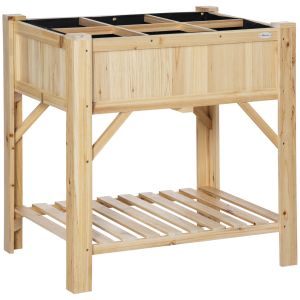 Huerto urbano de madera madera de abeto, textil no tejido color marrón