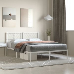 Cama 120x200 cm de metal con cabecero blanca