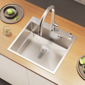 Fregadero de acero inoxidable de 1 cuenco, fregadero de cocina plateado de