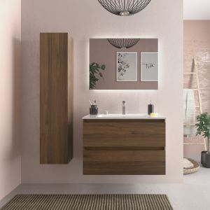 Mueble baño bequia 80cm + lavabo cerámica| nogal|80x45x56