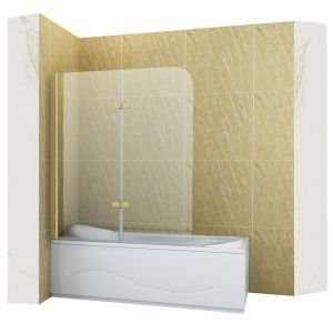 Mampara de bañera 2 hojas vidrio transparente, 120x140 cm, perfil dorado