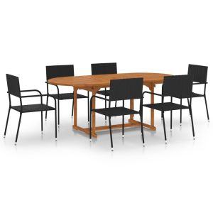 vidaXL juego de comedor de jardín 7 piezas ratán sintético negro