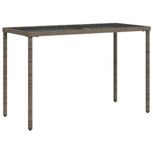 vidaXL mesa de jardín superficie de vidrio ratán pe gris 115x54x74 cm