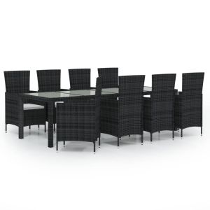 vidaXL set de comedor jardín 9 pzas y cojines ratán sintético marrón