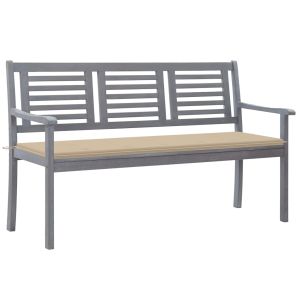 vidaXL banco de jardín 3 plazas madera eucalipto gris y cojín 150 cm