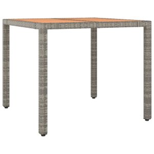 vidaXL mesa de jardín ratán pe gris y superficie madera maciza acacia