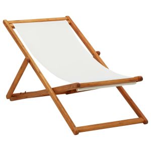 vidaXL silla de playa plegable madera de eucalipto y tela blanco crema