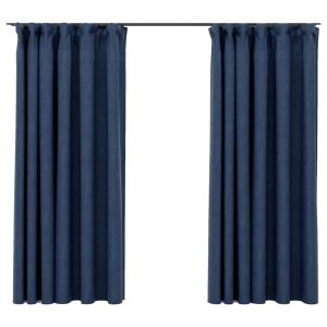 vidaXL cortinas opacas con ganchos look de lino 2 pzas azul 140x175 cm