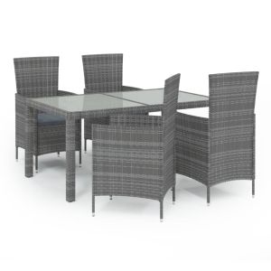 vidaXL set de comedor de jardín 5 pzas y cojines ratán sintético gris