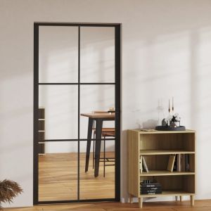 Puerta interior vidrio esg y aluminio negro 102,5x201,5 cm wef3198