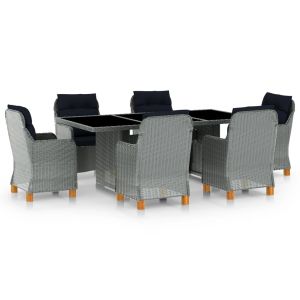 vidaXL set comedor jardín 7 pzas y cojines ratán sintético gris claro