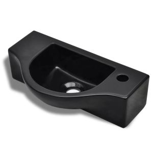 vidaXL lavabo de cerámica con orificio de grifo/desagüe negro