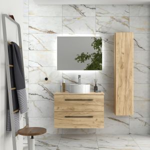 Mueble baño morai 80 cm roble con tirador negro | lavabo +encimera