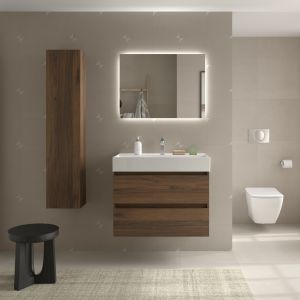 Mueble baño bequia 80cm + lavabo cerámica| nogal|80x45x66