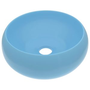 vidaXL lavabo de lujo redondo cerámica azul claro mate 40x15 cm