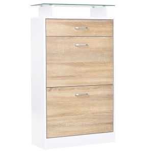 Mueble zapatero melamina de madera, vidrio color marrón 60x24x105.5 cm