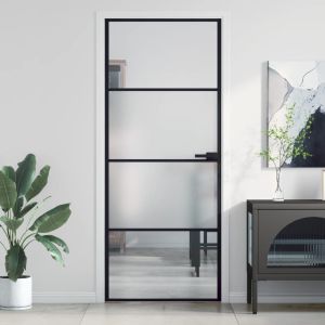 Puerta interior deLGada negra vidrio y aluminio 83x201,5 cm wef4736