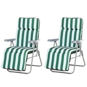 2 tumbonas plegables acero, poliéster color verde 60x75x102 cm Outsunny