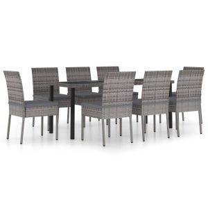 vidaXL juego de comedor para jardín 9 piezas ratán sintético gris