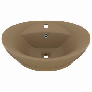 vidaXL lavabo lujoso con rebosadero cerámica crema mate 58,5x39 cm