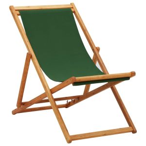 vidaXL silla de playa plegable madera de eucalipto y tela verde