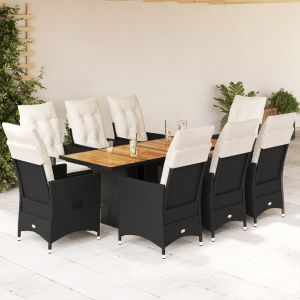 vidaXL set de comedor de jardín 9 pzas y cojines ratán sintético negro