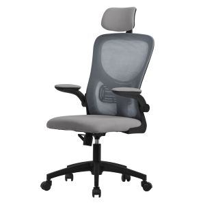 Silla de oficina ergonomica gris regulable con reposacabezas