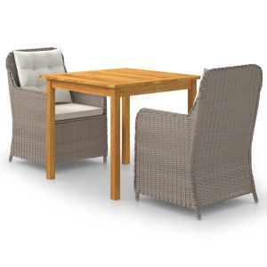 vidaXL juego de comedor para jardín de 3 piezas marrón