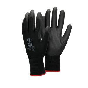 12x guantes antideslizantes pu talla 7-s, negro