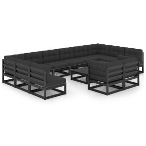 vidaXL set de muebles de jardín 13 pzas con cojines madera pino negro