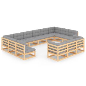 vidaXL juego de muebles de jardín 13 pzas y cojines madera maciza pino