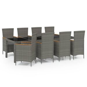 vidaXL set de comedor de jardín 9 pzas y cojines ratán sintético gris