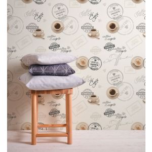 Papel pintado gaulan  lavable con tazas y platos de café en relieve 5.33m²