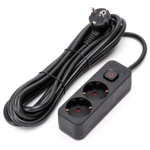 Aigostar regleta 2 enchufes, alargador 5m con interruptor, negro