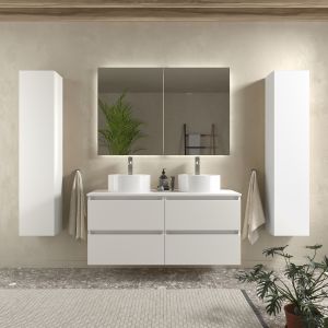 Mueble baño bequia 120 cm blanco mate | 2 lavabos +encimera